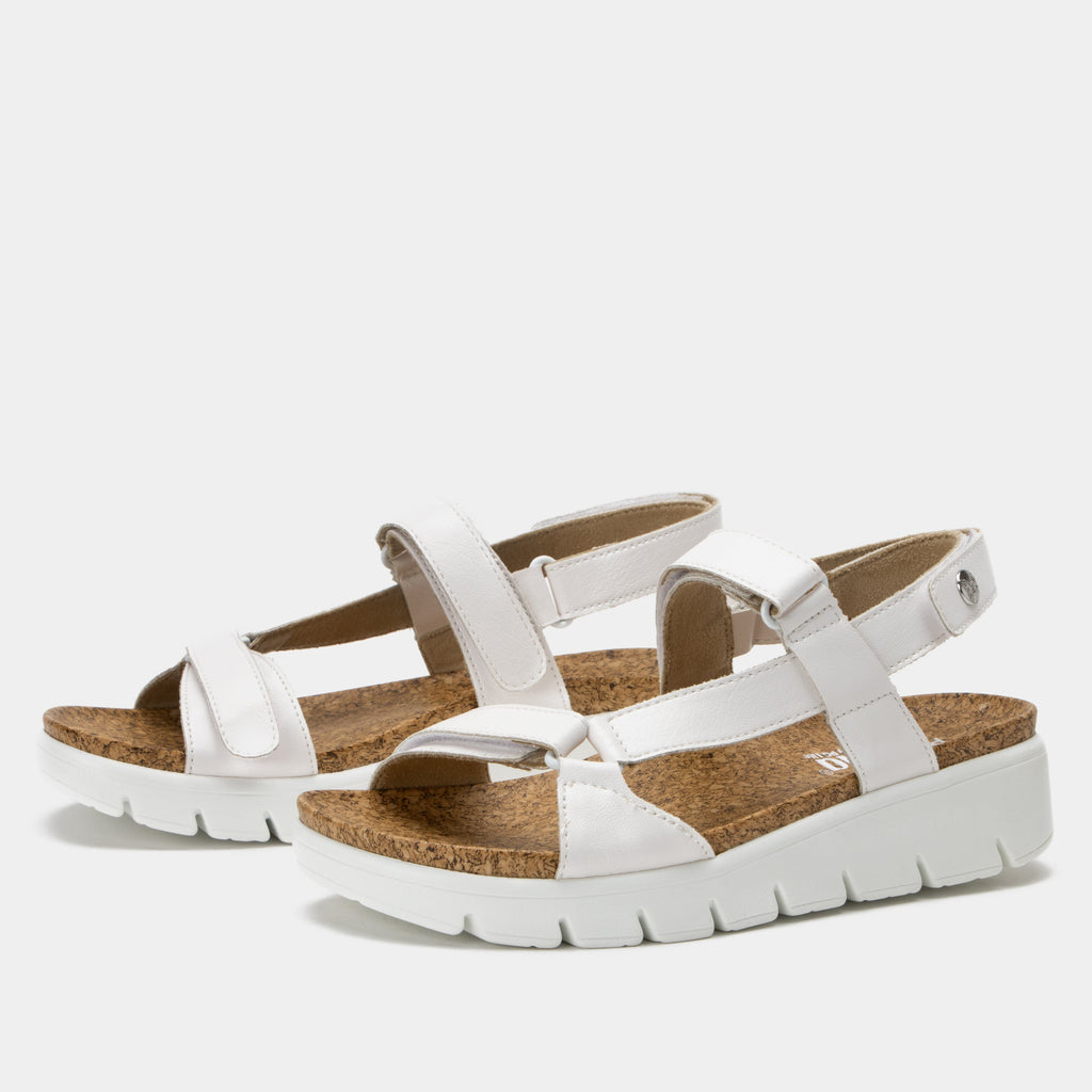 Henna White strappy sandal on heritage outsole with cork printed footbed- HEN-600_S1