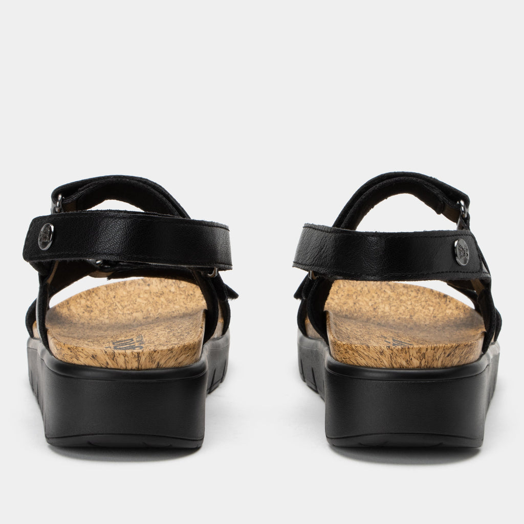 Henna Black strappy sandal on heritage outsole with cork printed footbed- HEN-601_S3