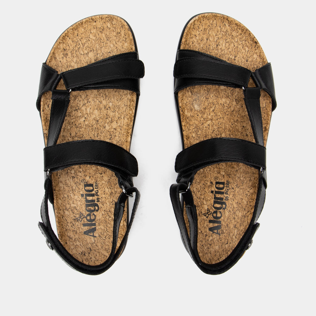 Henna Black strappy sandal on heritage outsole with cork printed footbed- HEN-601_S4