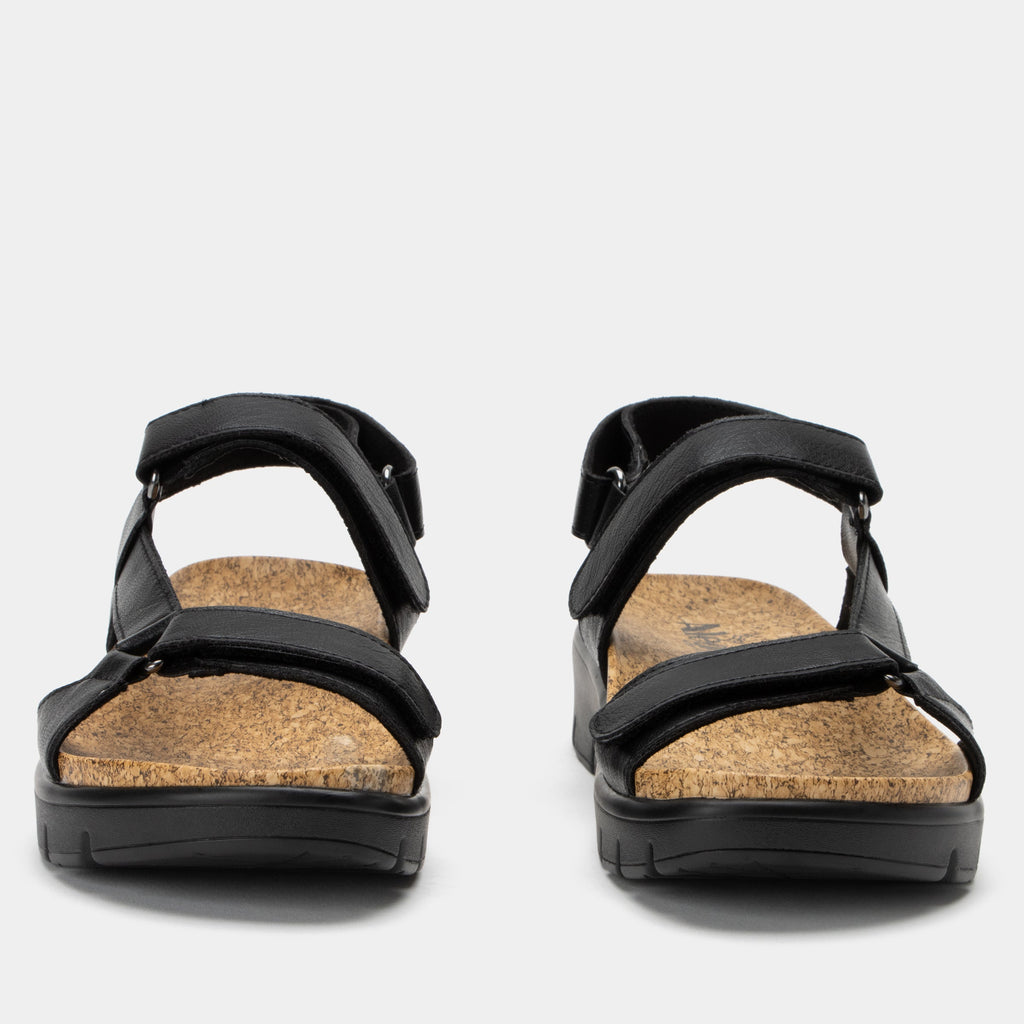 Henna Black strappy sandal on heritage outsole with cork printed footbed- HEN-601_S5