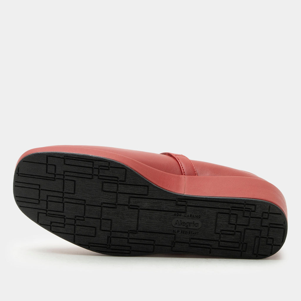 Haylo Ruby shoe on a Trimform wedge outsole | Red leather with a hook and loop strap.