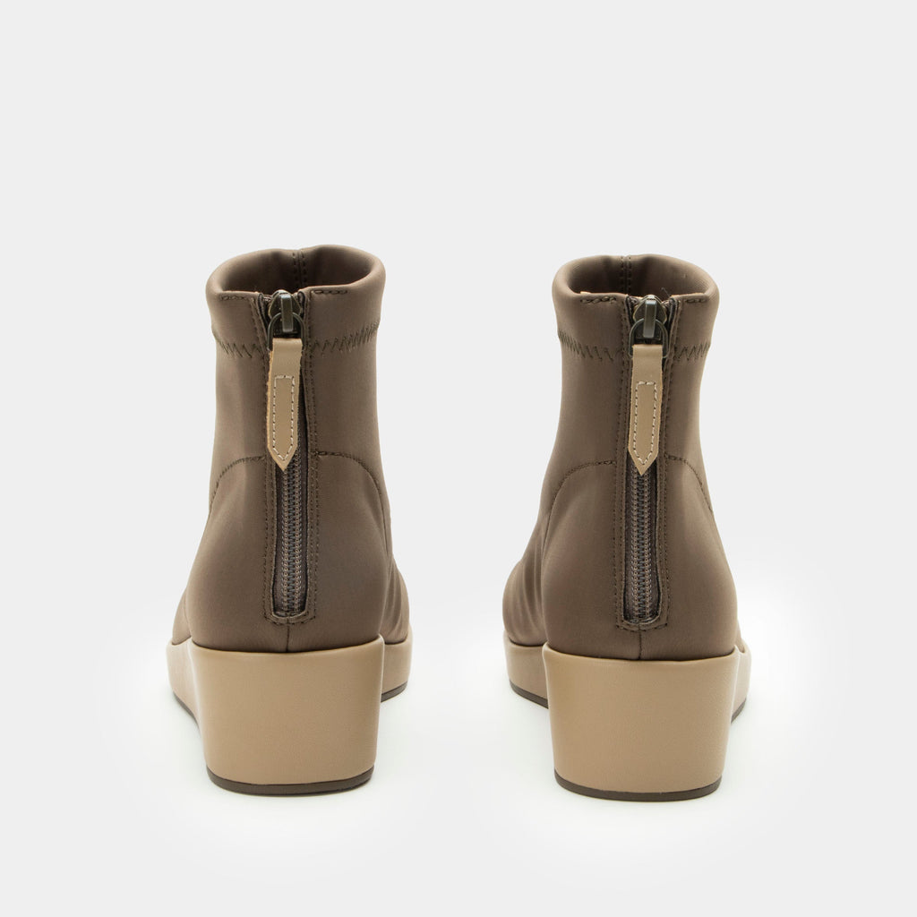 Harmoni Camel Boot on a Trimform wedge outsole | Tan Dream Fit ankle bootie on a wedge heel.