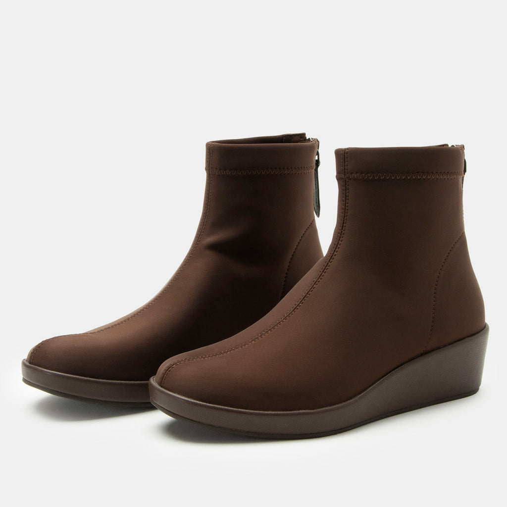 Harmoni Chocolate Boot on a Trimform wedge outsole | Brown Dream Fit ankle bootie on a wedge heel.