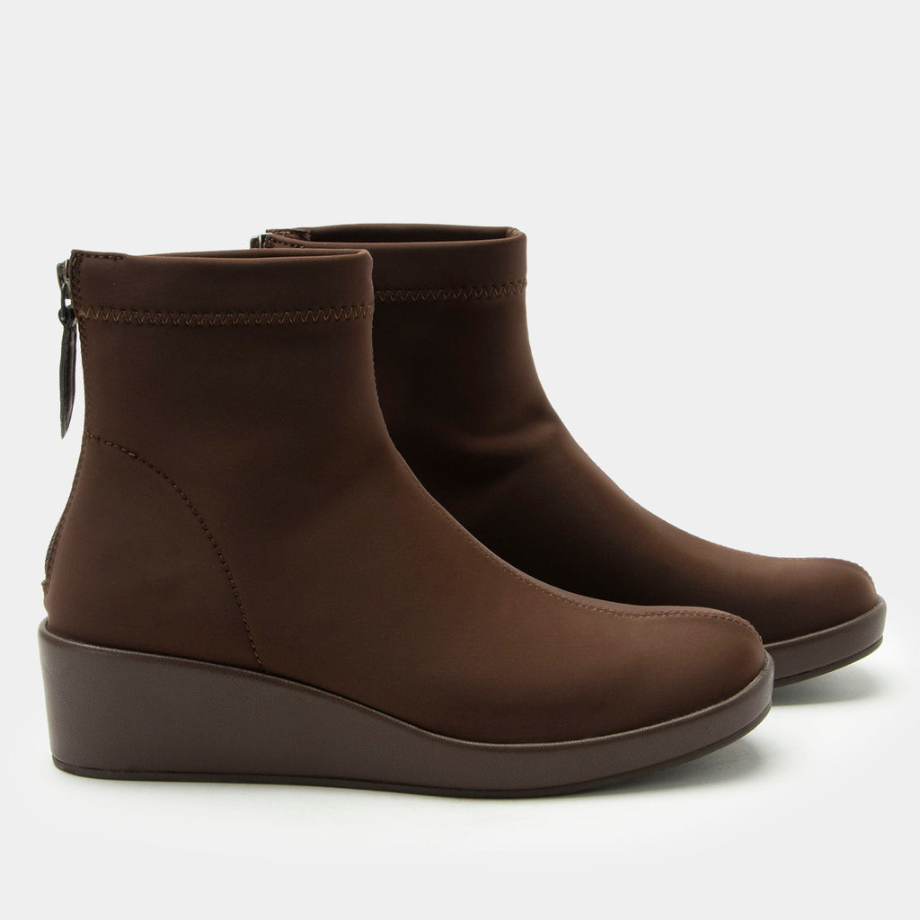 Harmoni Chocolate Boot on a Trimform wedge outsole | Brown Dream Fit ankle bootie on a wedge heel.