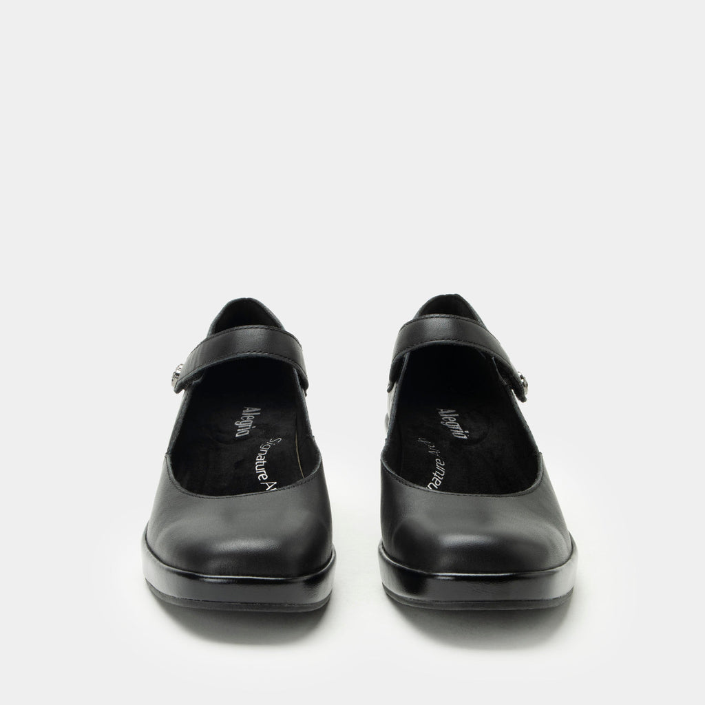 Hayes Black Shoe on a Trimform wedge outsole | Black leather mary jane shoe on a wedge heel outsole.