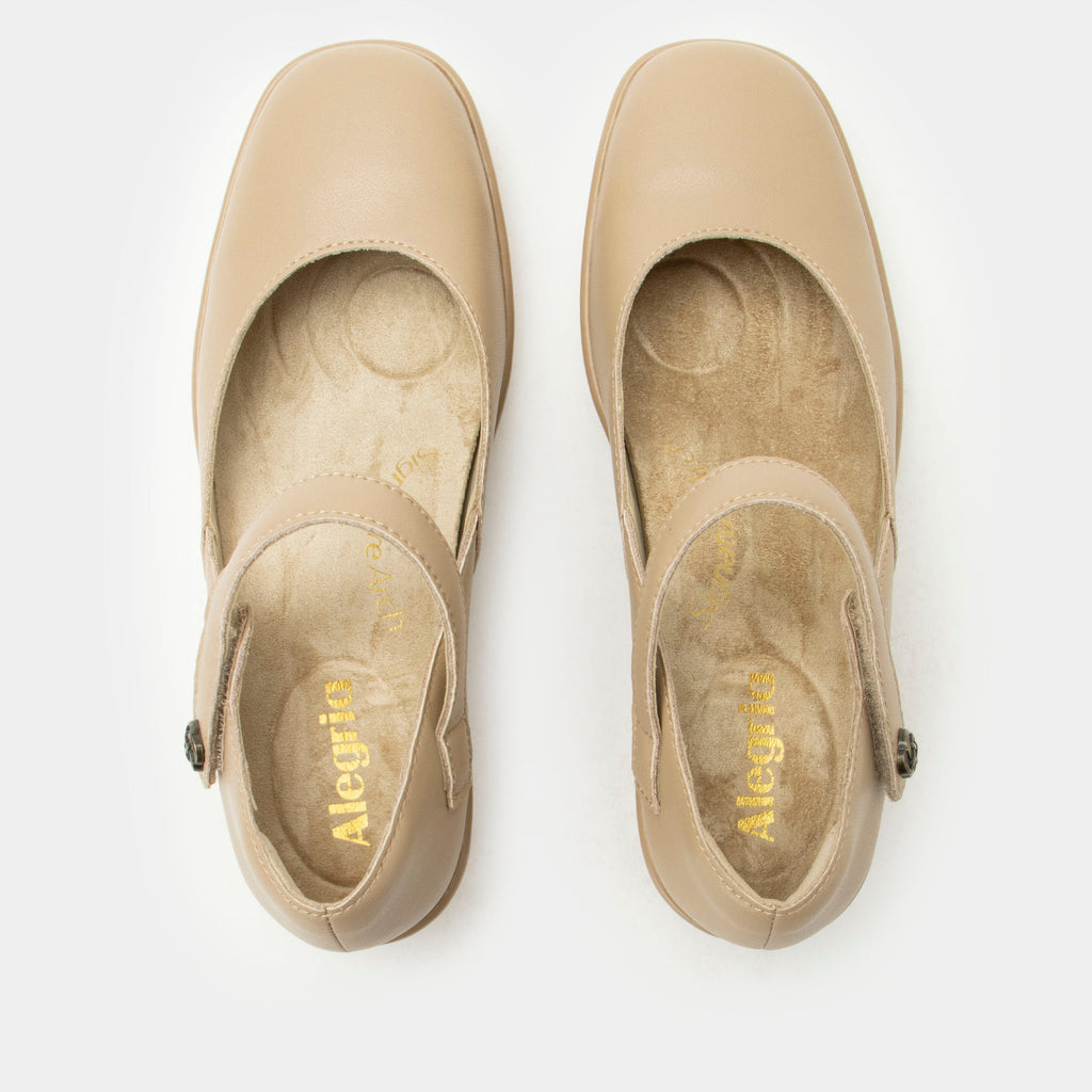 Hayes Beige Shoe on a Trimform wedge outsole | Beige leather mary jane shoe on a wedge heel outsole.