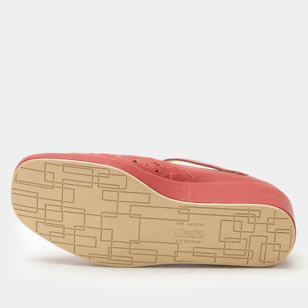 Hayes Ruby Breeze Shoe on a Trimform wedge outsole | Red leather mary jane shoe with laser cutouts on a wedge heel outsole.