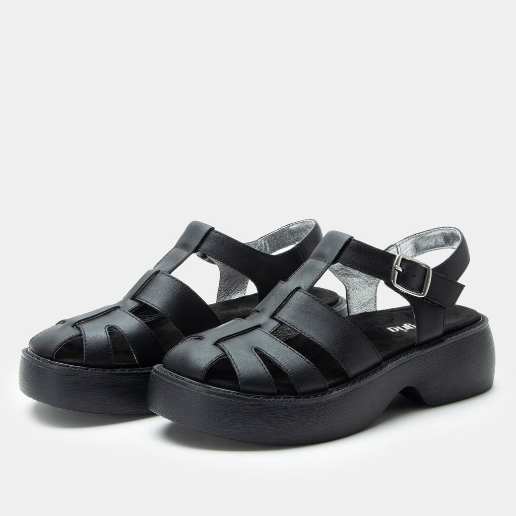 Ingrid Black sandal| Black leather sandal on a chunky 90's 4 Ever outsole.