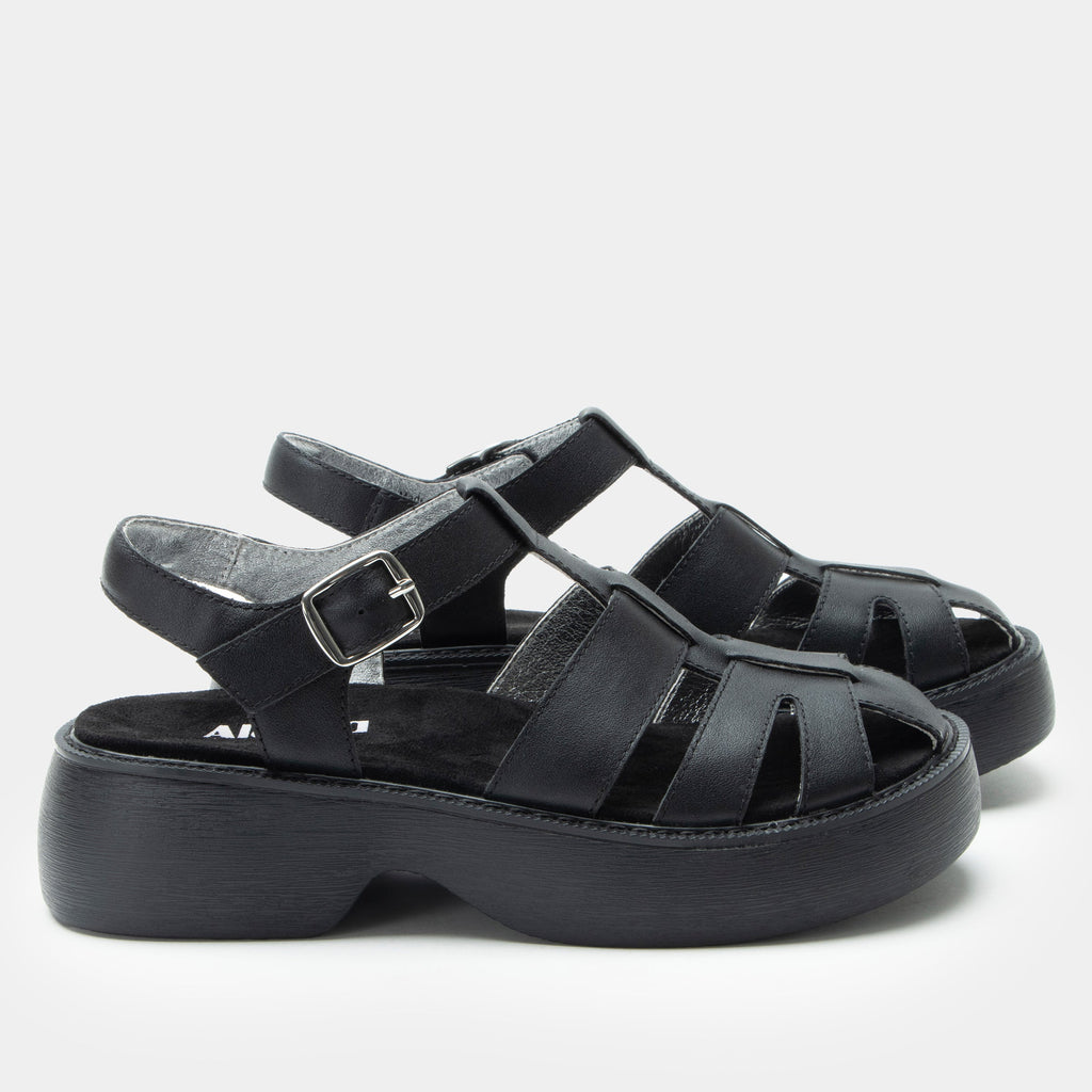 Ingrid Black sandal| Black leather sandal on a chunky 90's 4 Ever outsole.