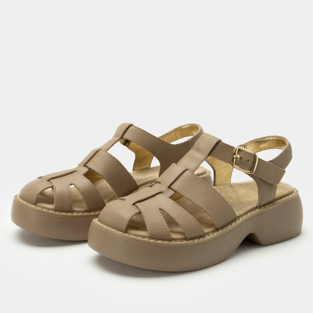 Ingrid Beige sandal| Tan leather sandal on a chunky 90's 4 Ever outsole.