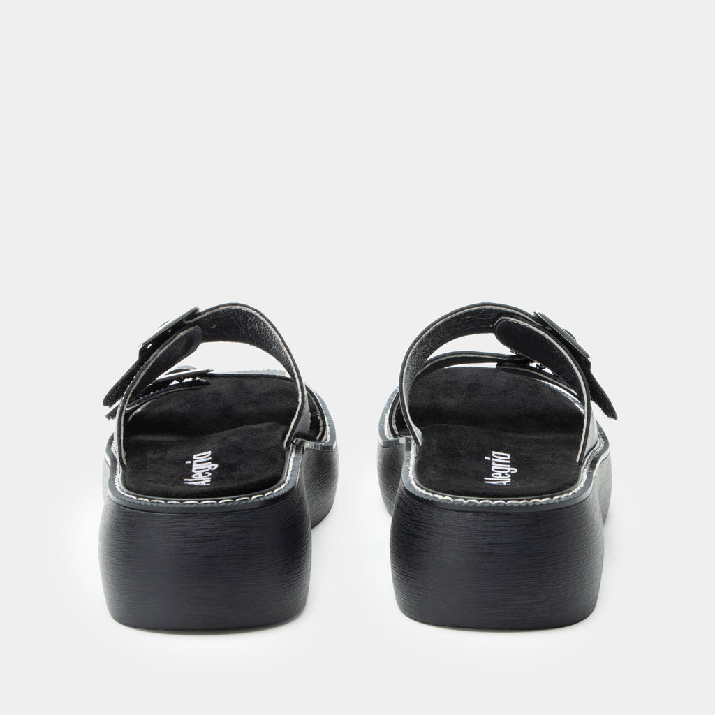 Iza Black sandal| Black leather slide on sandal on a chunky 90's 4 Ever outsole.