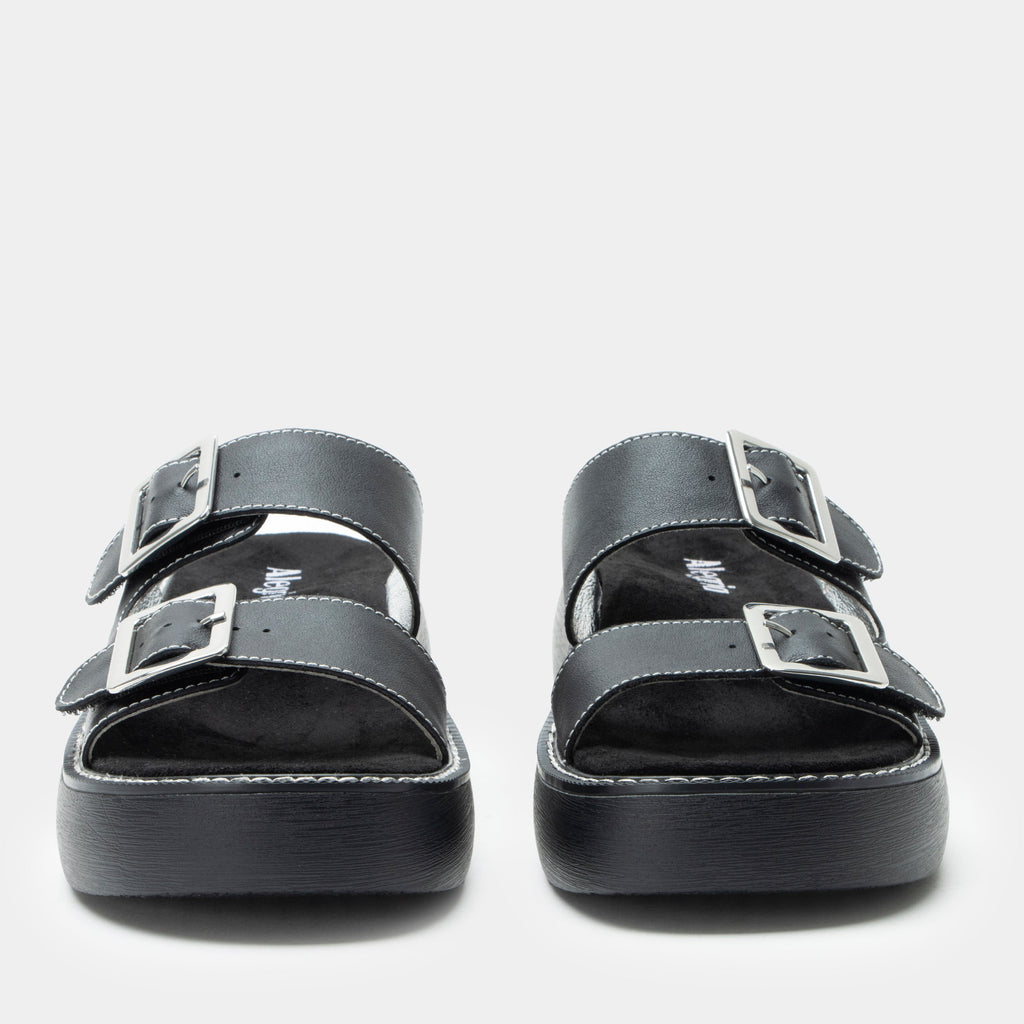 Iza Black sandal| Black leather slide on sandal on a chunky 90's 4 Ever outsole.