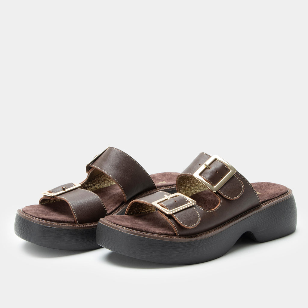 Iza Chocolate sandal| Brown leather slide on sandal on a chunky 90's 4 Ever outsole.