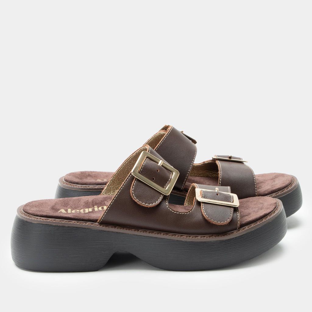 Iza Chocolate sandal| Brown leather slide on sandal on a chunky 90's 4 Ever outsole.