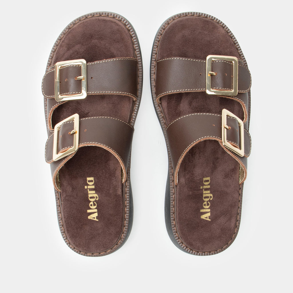 Iza Chocolate sandal| Brown leather slide on sandal on a chunky 90's 4 Ever outsole.