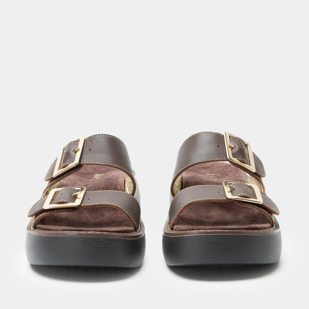 Iza Chocolate sandal| Brown leather slide on sandal on a chunky 90's 4 Ever outsole.