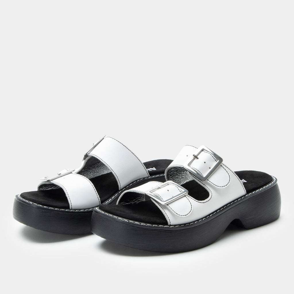 Iza White sandal| White leather slide on sandal on a chunky 90's 4 Ever outsole.