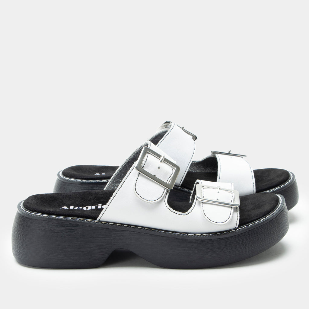 Iza White sandal| White leather slide on sandal on a chunky 90's 4 Ever outsole.