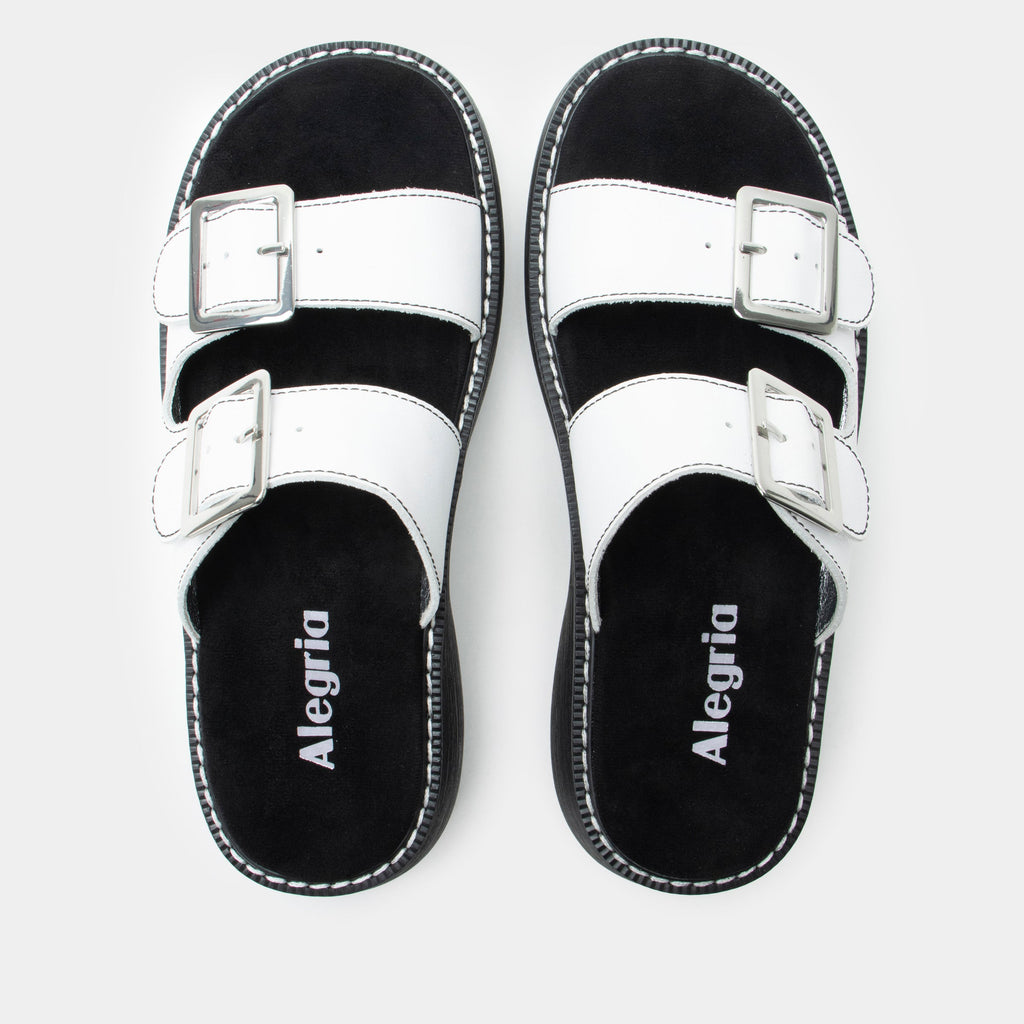 Iza White sandal| White leather slide on sandal on a chunky 90's 4 Ever outsole.