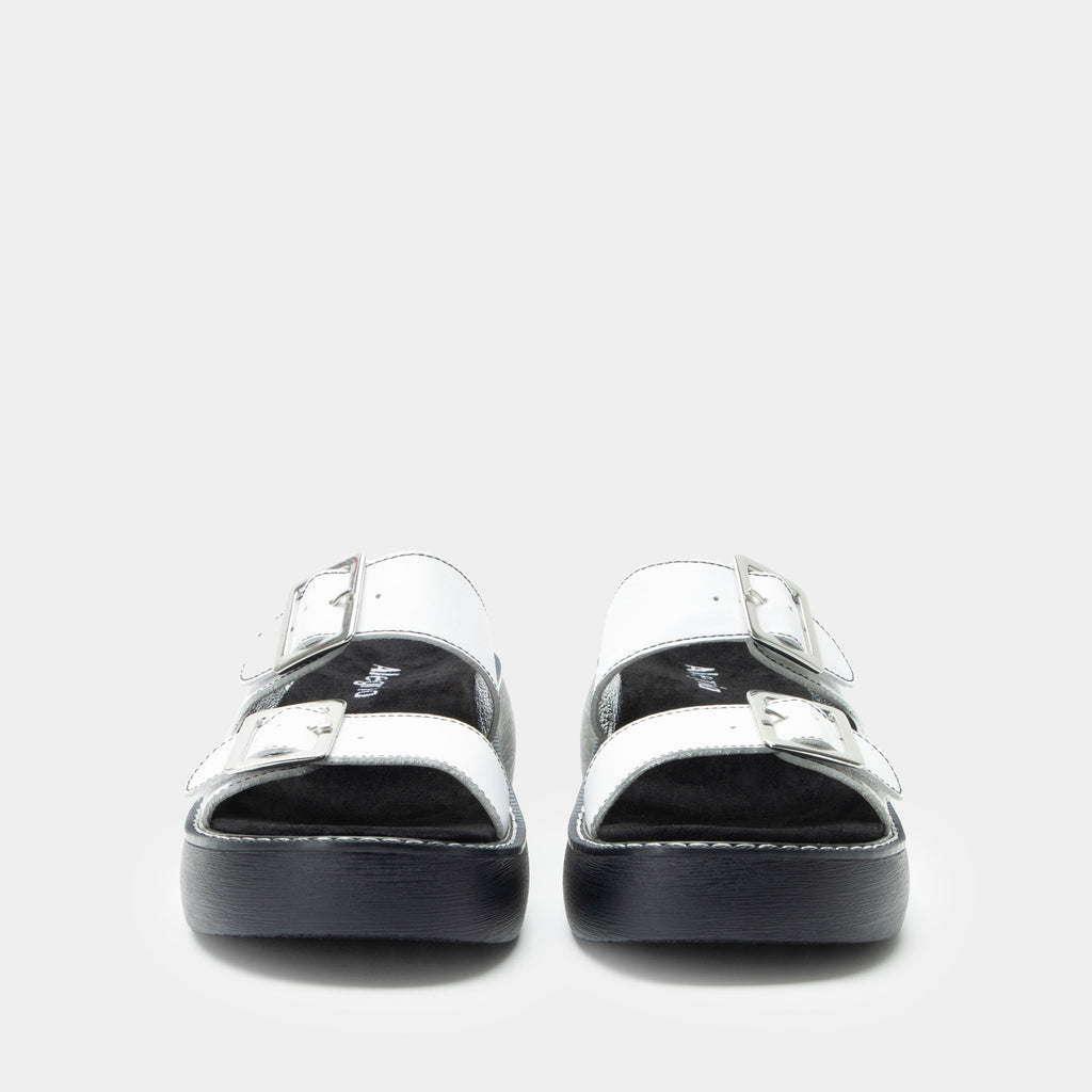 Iza White sandal| White leather slide on sandal on a chunky 90's 4 Ever outsole.