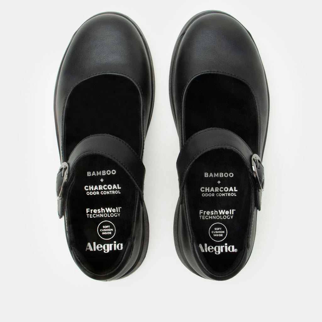 Jazmine Black Nappa Shoe on a Z-Tread outsole | Flat Black mary jane style shoe.