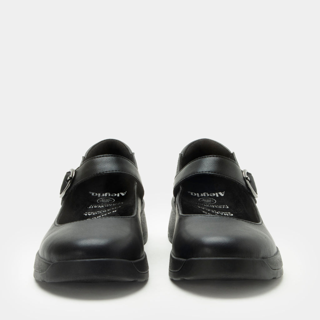 Jazmine Black Nappa Shoe on a Z-Tread outsole | Flat Black mary jane style shoe.