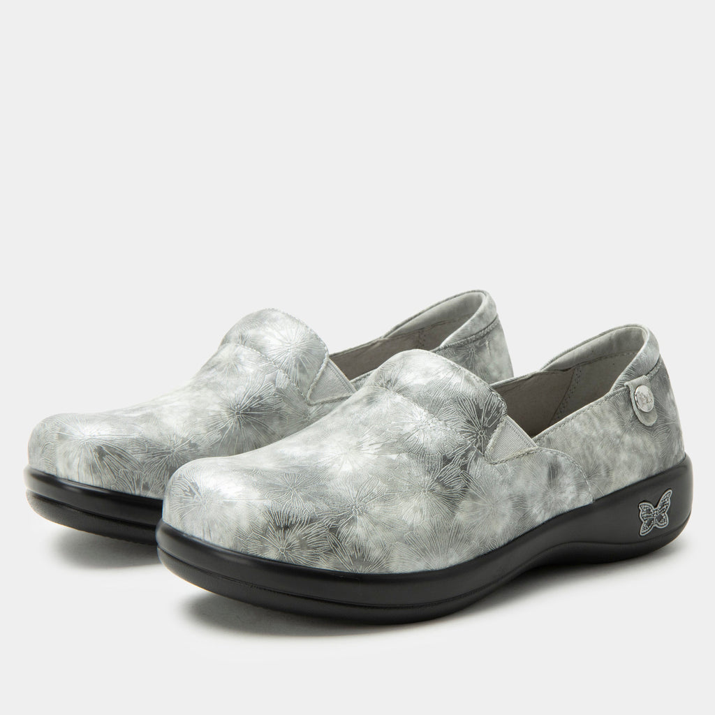 Keli Stellar Silver Shoe on a Career casual outsole| Laser etched Silver shoe on leather uppers.