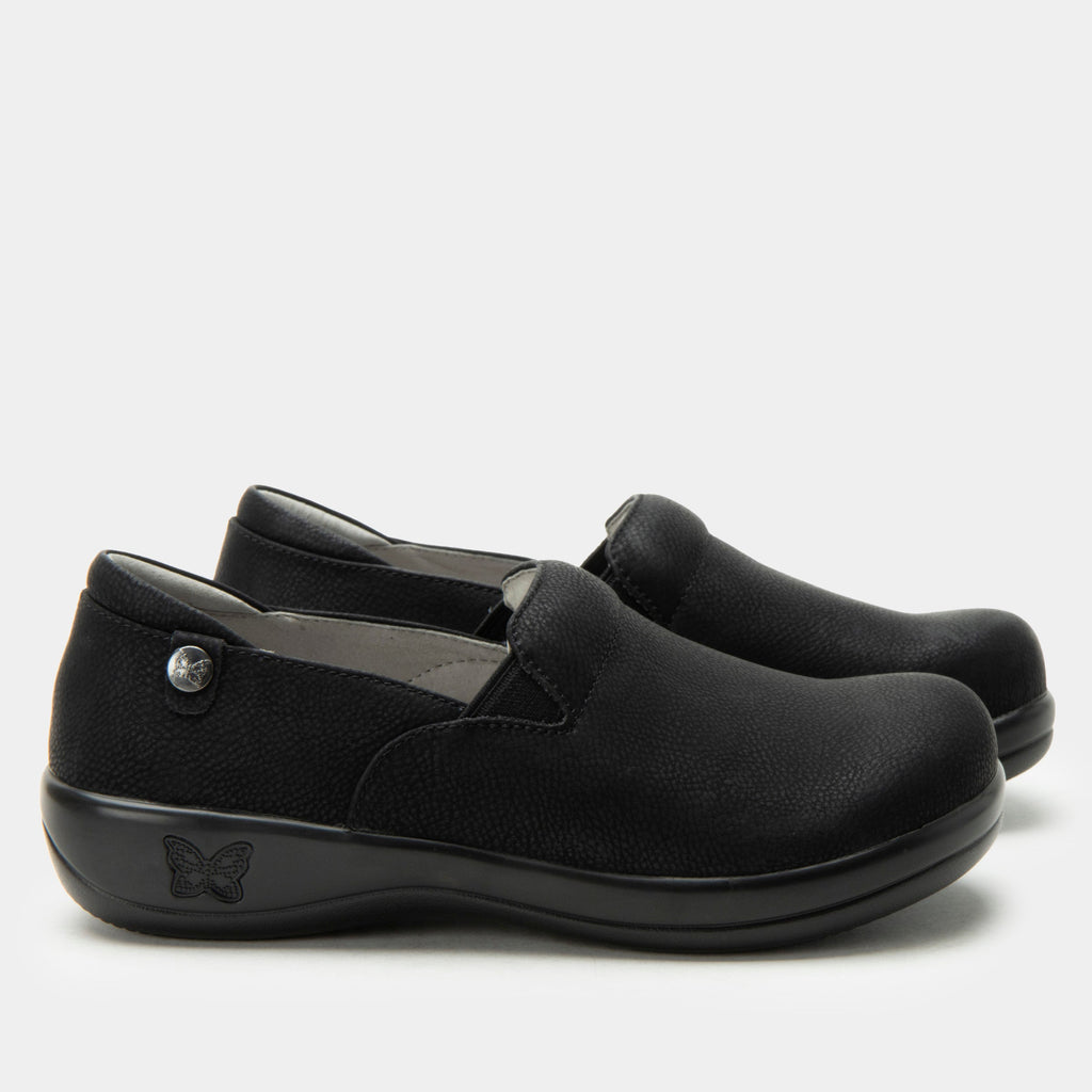 Keli Nu Black Shoe on a Career casual outsole| Black shoe on nubuck leather uppers.