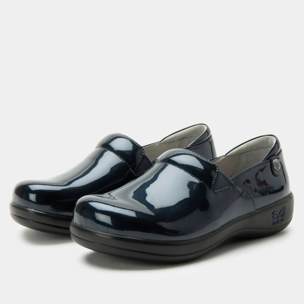 Keli Space Invaders Shoe on a Career casual outsole| Navy color shoe on patent leather uppers.