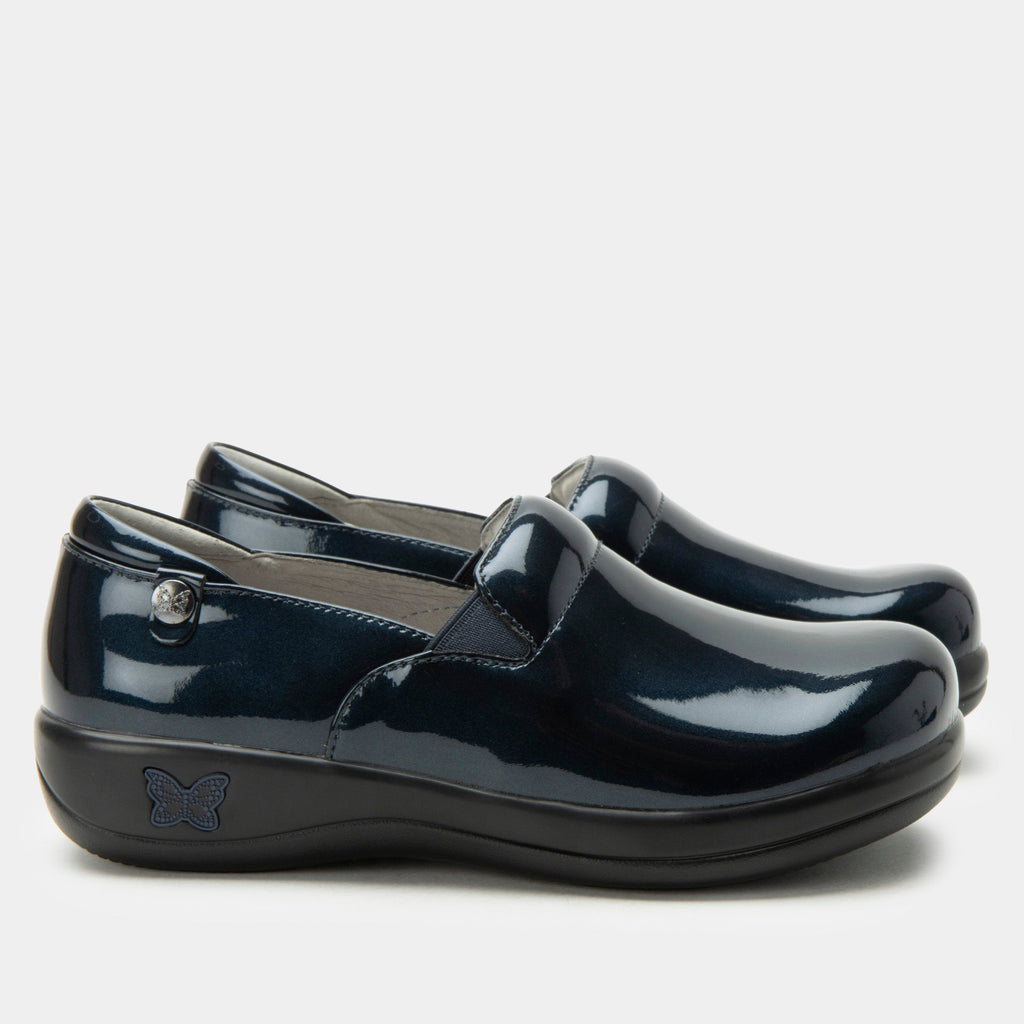 Keli Space Invaders Shoe on a Career casual outsole| Navy color shoe on patent leather uppers.