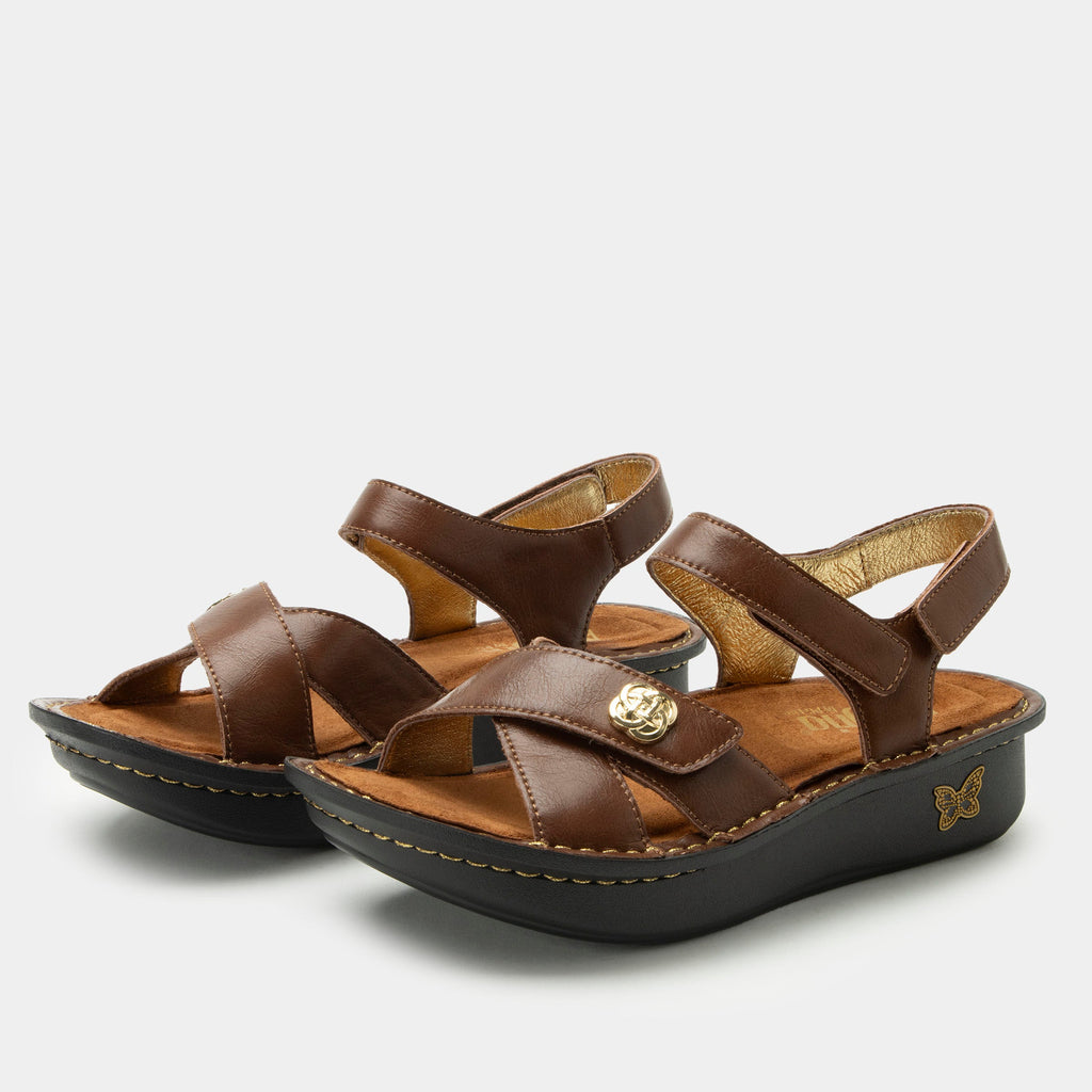 Kelsi Marrone sandal on the Classic rocker outsole | Brown leather sandal with adjustable straps.