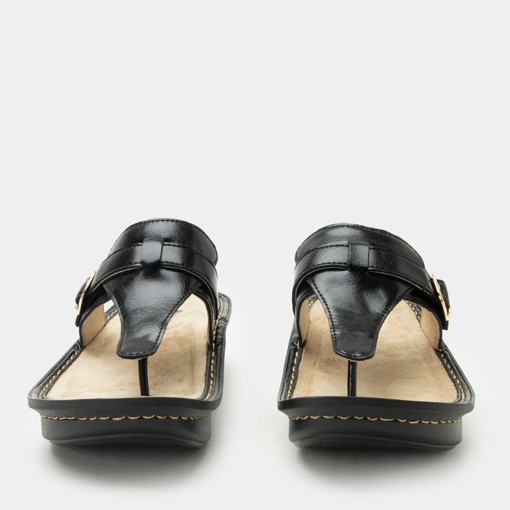 Kennedi Balck Sapphire sandal on the Classic rocker outsole | Black leather toe prong sandal.