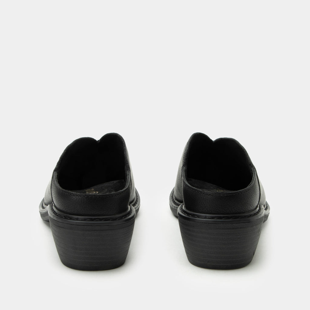 Michy Black Bird Shoe on a Trimform heel outsole| Black leather slip on shoe.