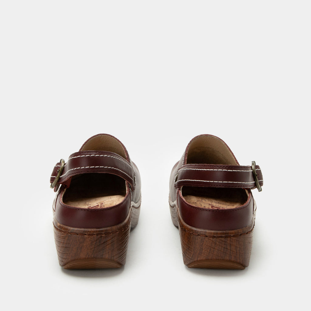 Olie Bacca slip on style shoe on a Wood look rocker outsole |Brown shoe with leather upper.