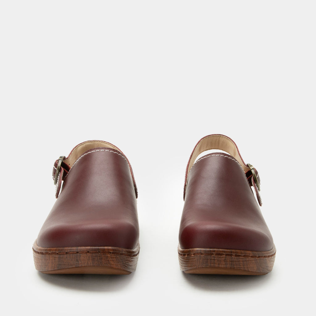 Olie Bacca slip on style shoe on a Wood look rocker outsole |Brown shoe with leather upper.