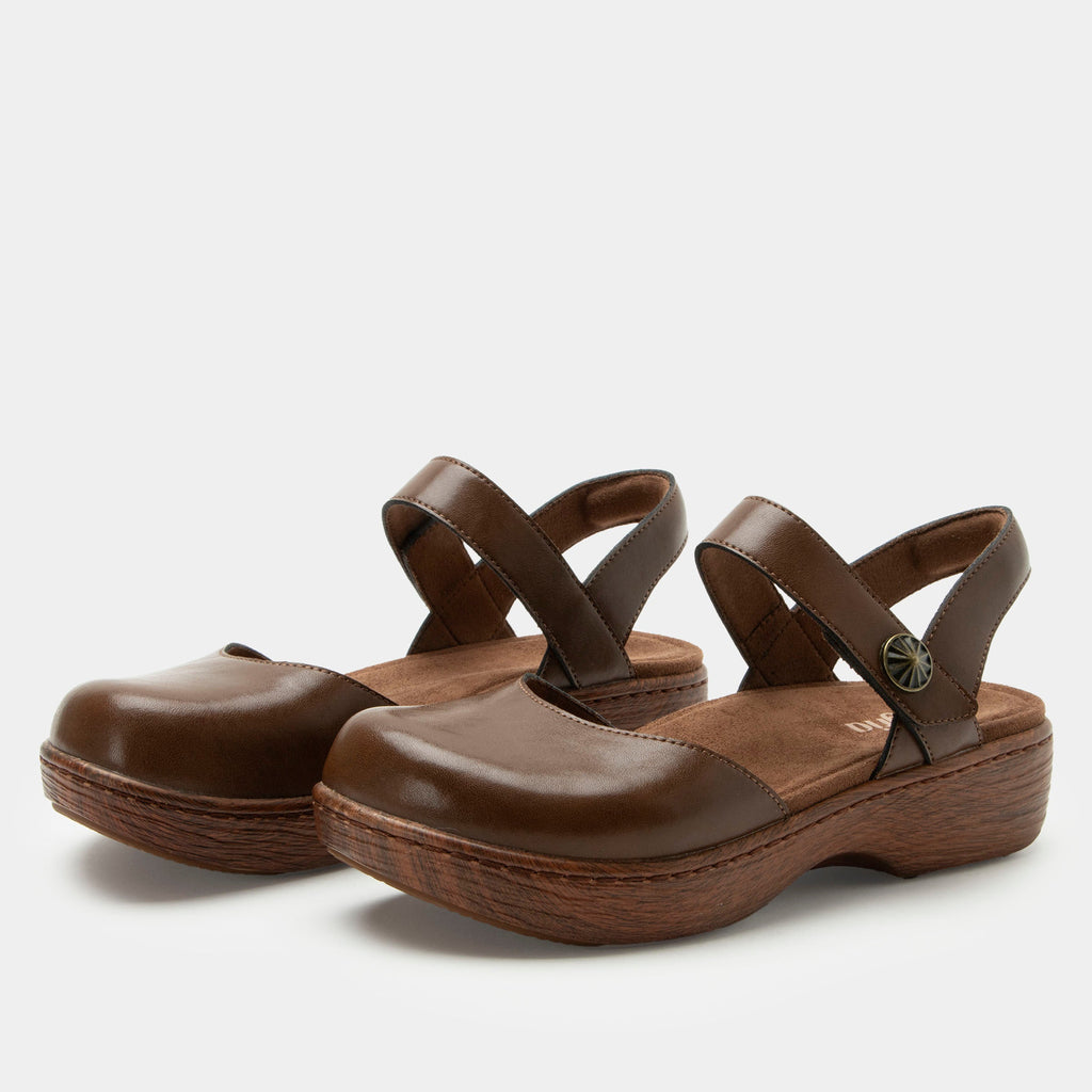 Opal Walnut shoe on a Wood look rocker outsole | Mary jane style with a Brown leather upper.