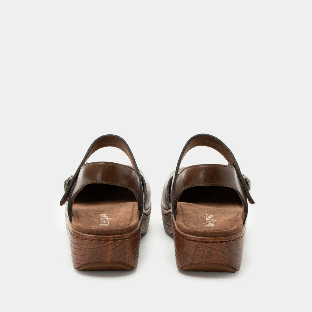 Opal Walnut shoe on a Wood look rocker outsole | Mary jane style with a Brown leather upper.