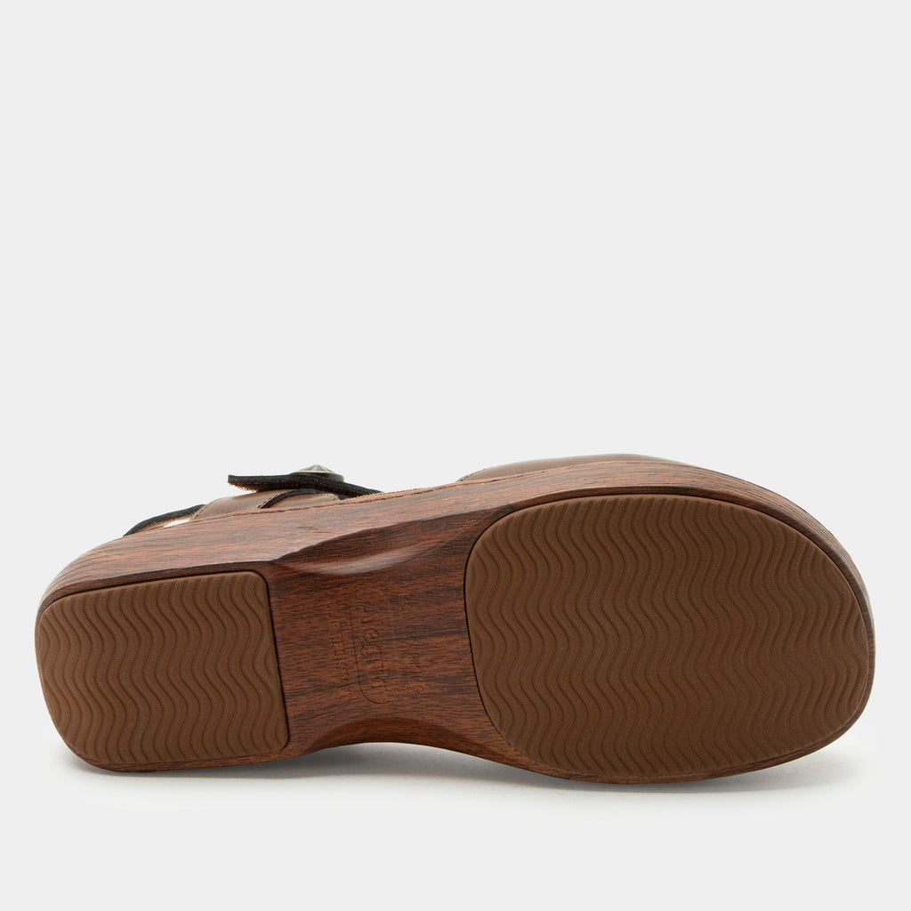 Opal Walnut shoe on a Wood look rocker outsole | Mary jane style with a Brown leather upper.