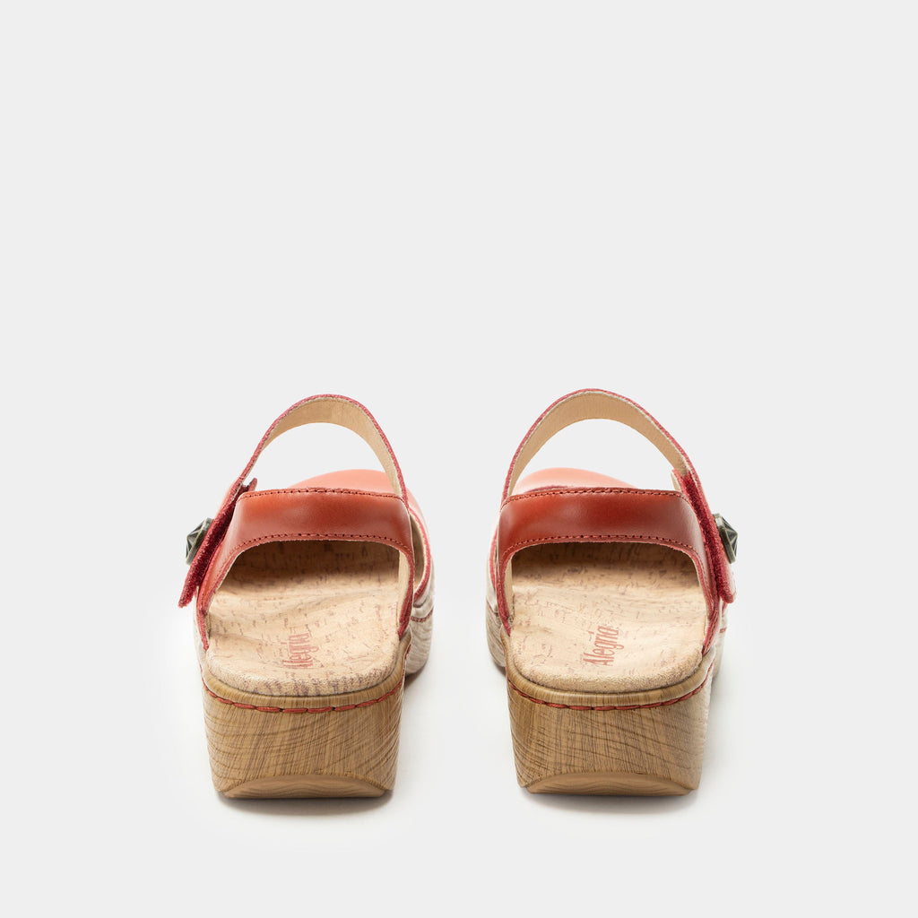 Opal Salmonberry mary jane shoe on a Wood look rocker outsole | Mary jane style with a red leather upper.