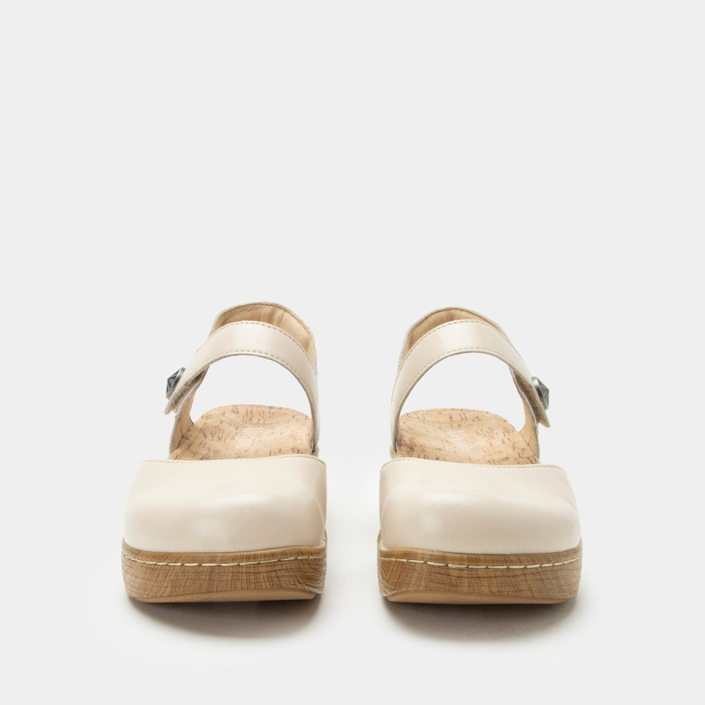 Opal Oat mary jane shoe on a Wood look rocker outsole | Mary jane style with a cream leather upper.