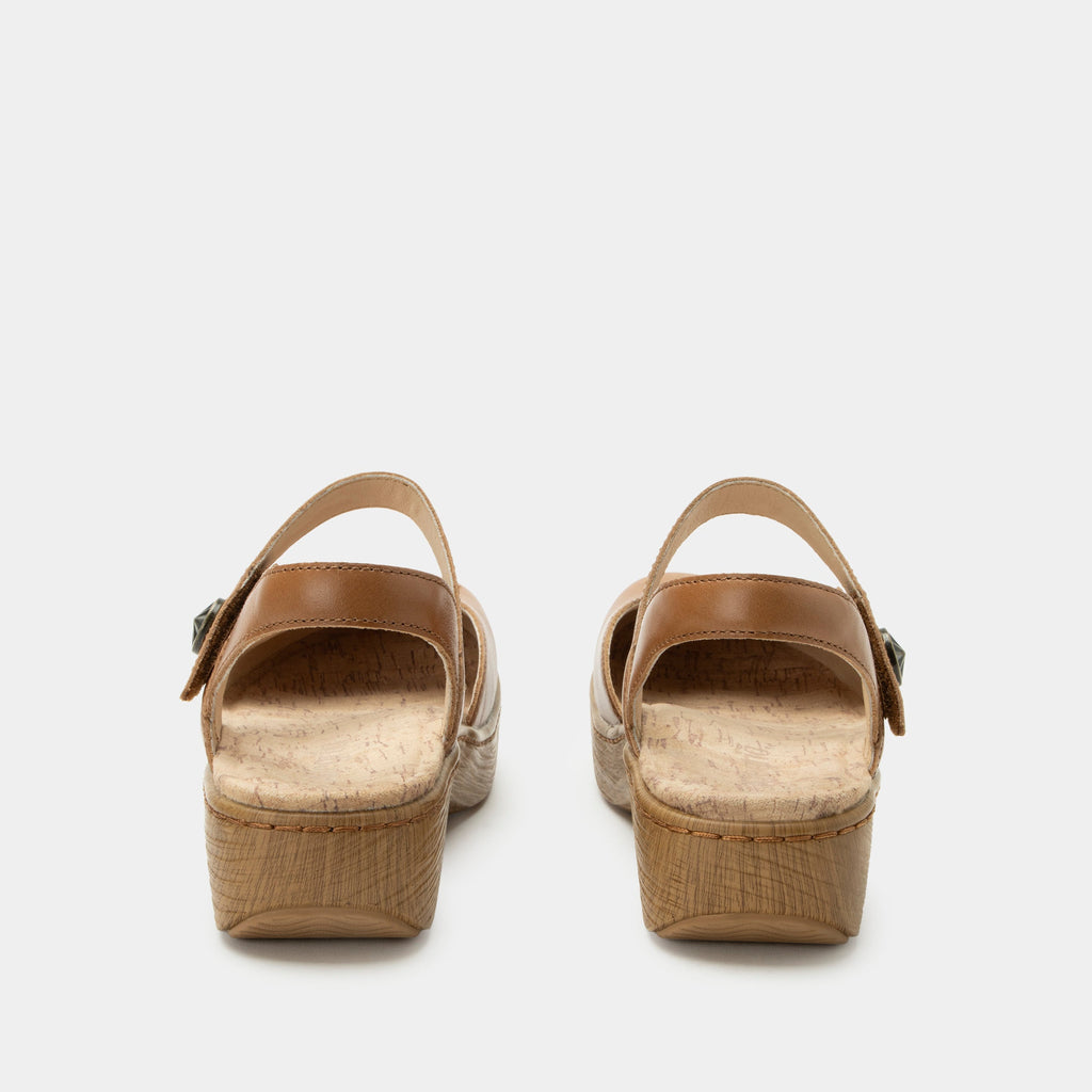 Opal Latte mary jane shoe on a Wood look rocker outsole | Mary jane style with a tan leather upper.