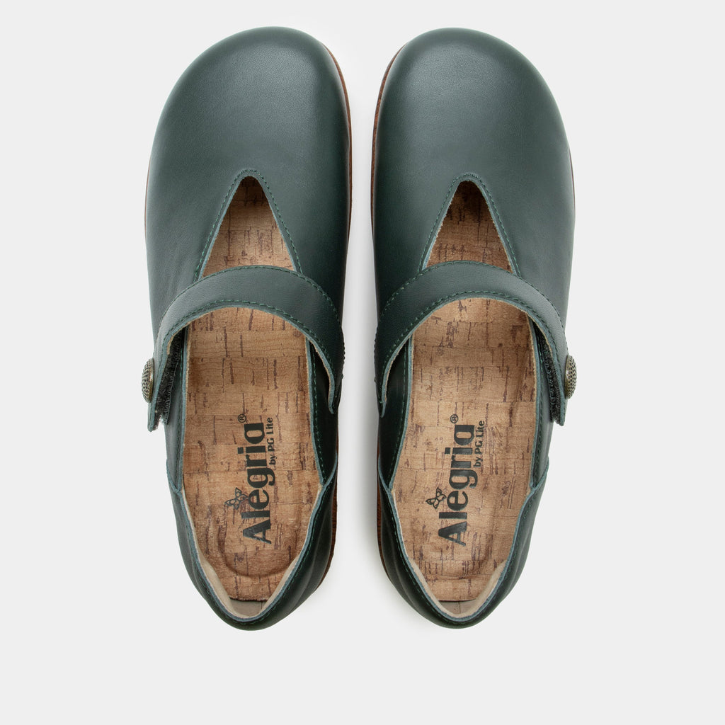 Opheliah Tree Hugs slip on style shoe on a Wood look rocker outsole |Black leather with brown outsole.