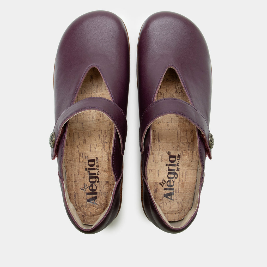 Opheliah Wino Forever slip on style shoe on a Wood look rocker outsole |Burgundy leather with a brown outsole.