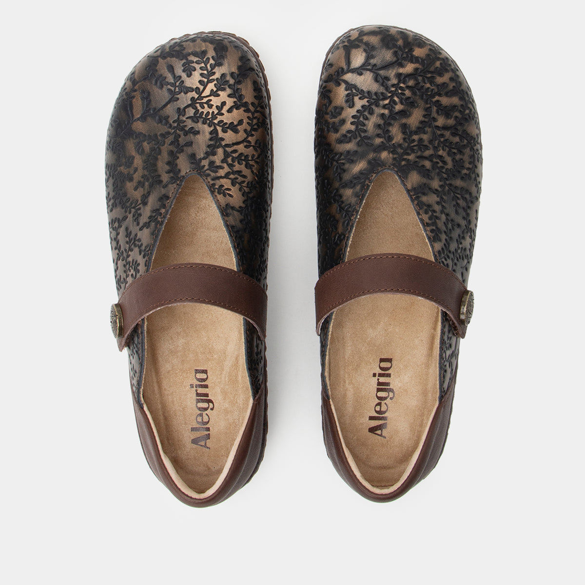 Opheliah Ivy Brush Bronze mary-jane style shoe on a Wood look rocker outsole.