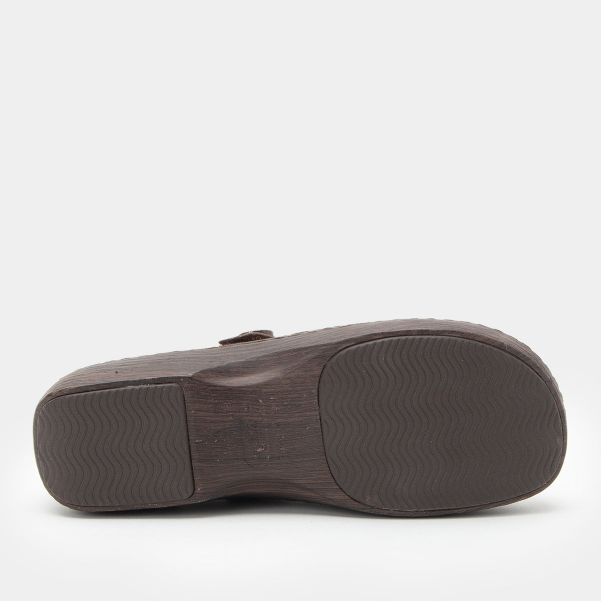 Opheliah Ivy Brush Bronze mary-jane style shoe on a Wood look rocker outsole.