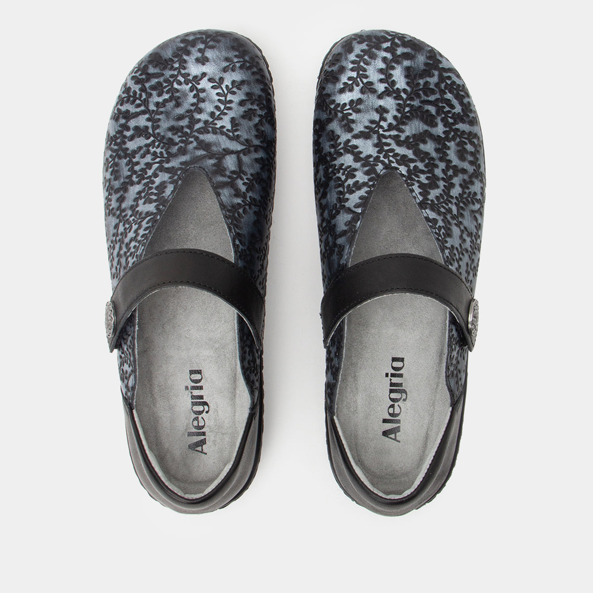 Opheliah Ivy Brush Silver mary-jane style shoe with v cutouts over instep.