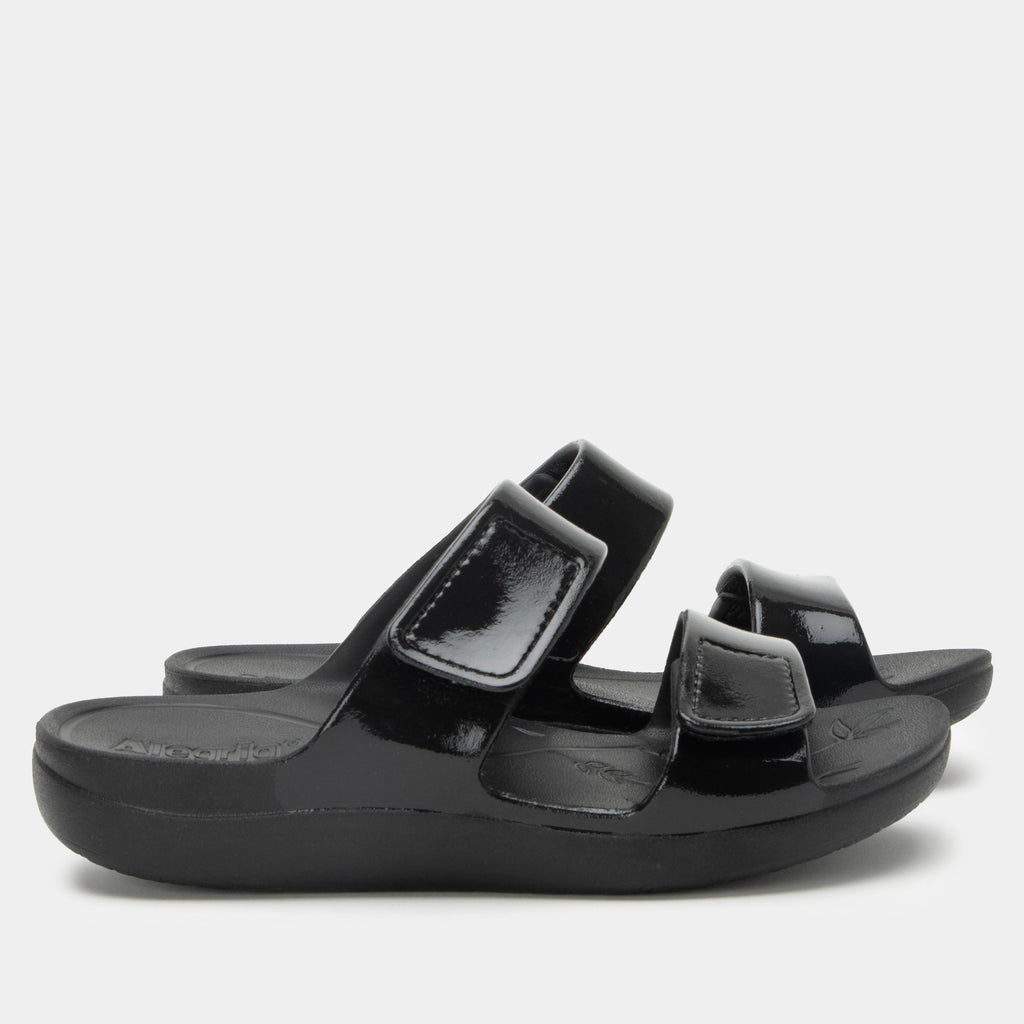 Orbyt Black Gloss Sandal | Alegria Shoes
