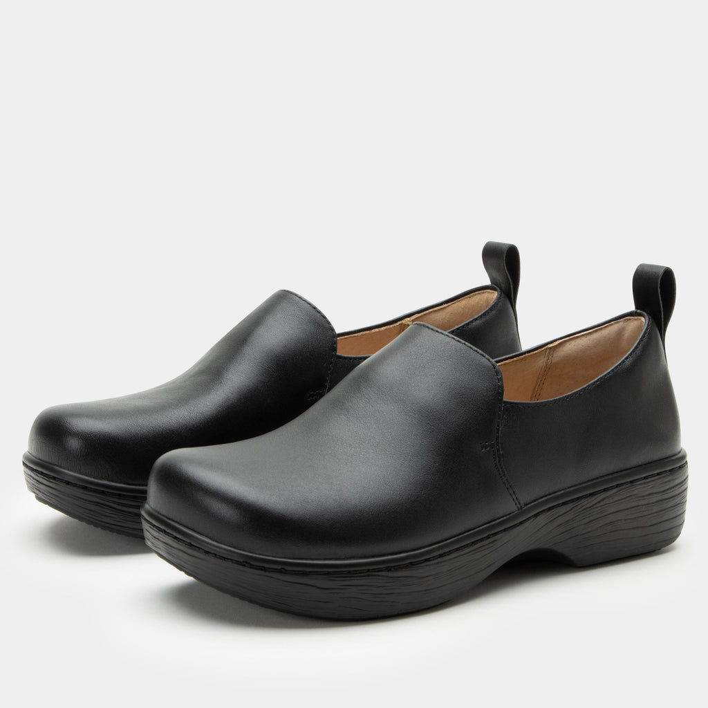 Orygin Black slip on style shoe on a Wood look rocker outsole - ORY-6325_S1