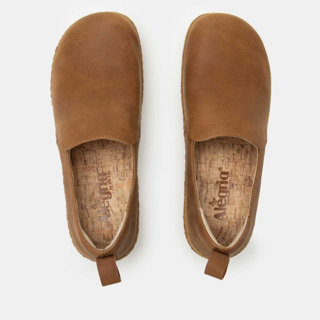 Orygin Maple slip on style shoe on a Wood look rocker outsole | Brown nubuck leather upper.