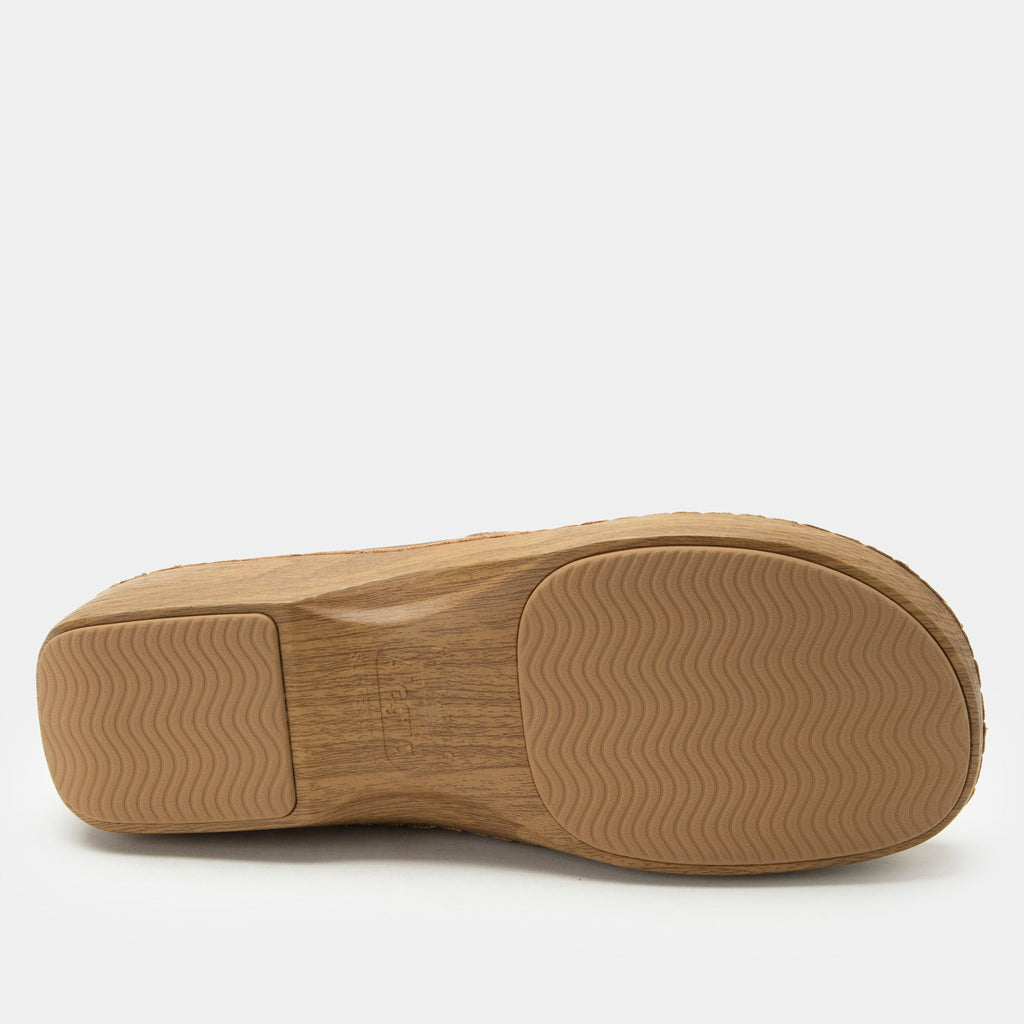 Orygin Maple slip on style shoe on a Wood look rocker outsole | Brown nubuck leather upper.